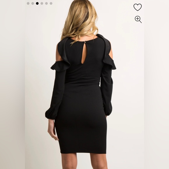 PinkBlush Black Ruffle Trim Puff Sleeve Maternity Dress - Picture 2 of 3